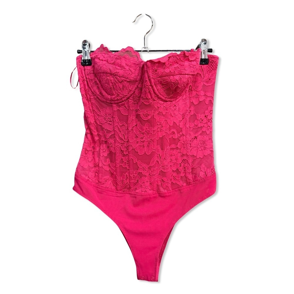 Bardot Oskar bodysuit hot pink Lace bustier top corset Revolve NWT S - Picture 6 of 10